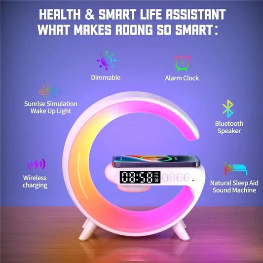 "4-in-1 Smart Wireless Charger Stand: Fast Charge, Speaker, Night Light, TF Slot 